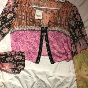 Free People  Walk This Way Small Multi-Color Mixed Print Crop Blouse